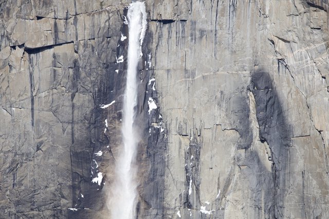 Upper Yosemite Fall Cascading Down Granite Cliff Face