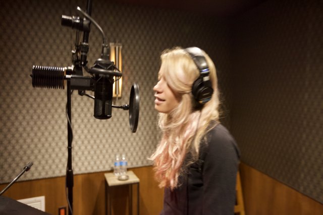 Pink-Haired Songstress in Studio