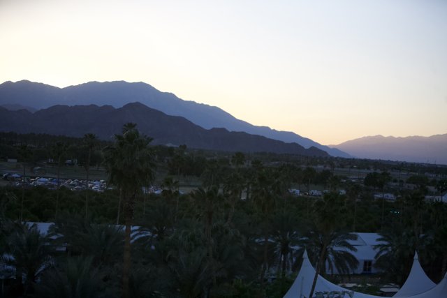 Sunset over the Mountains and Palm Trees