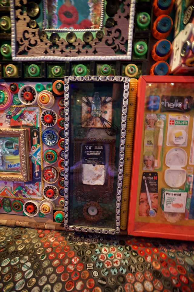 Vibrant Mixed Media Art Display with Upcycled Materials