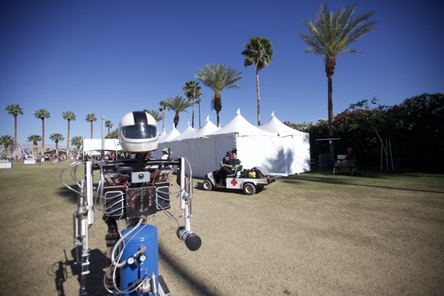Robot Camping alongside the Palm Trees