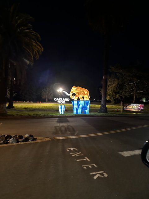 Illuminated Bear Statue Lighting Up the Night