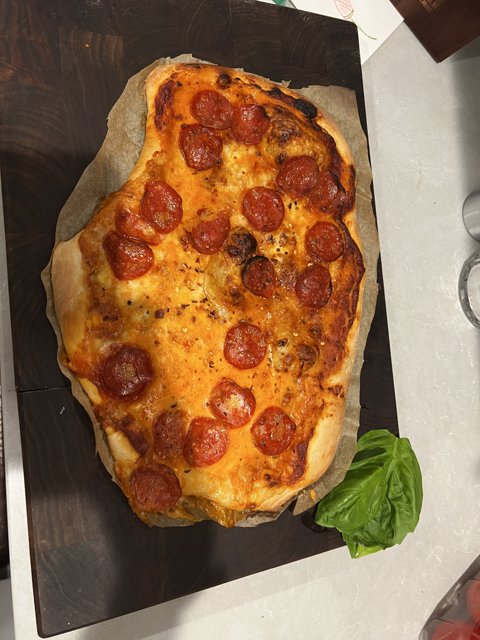 Pepperoni and Basil Pizza
