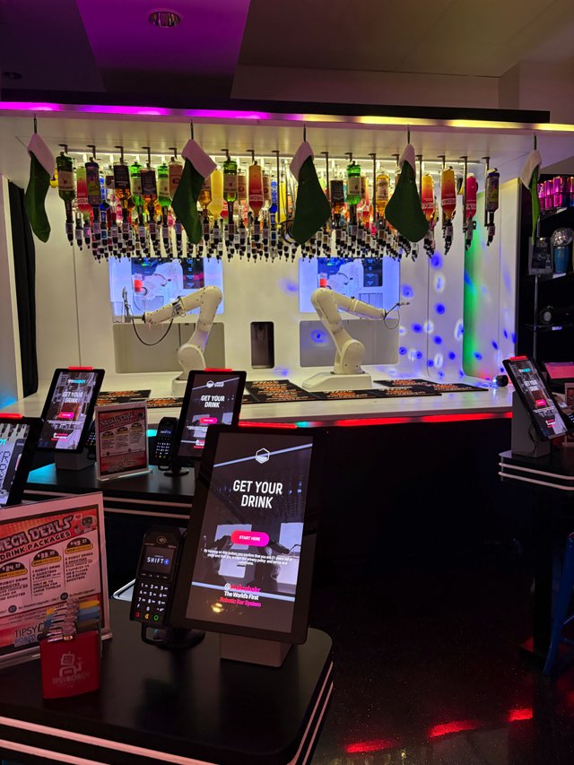 Futuristic Robotic Bartender Bar with Automated Cocktail System