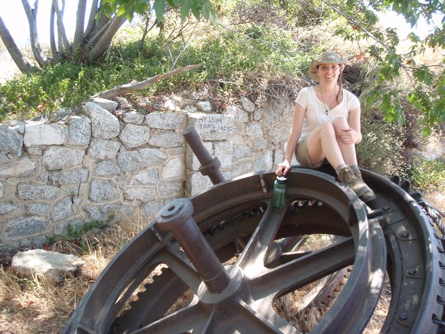 Hiker Resting on Vintage Rail Wheel at Mt. Lowe Trail