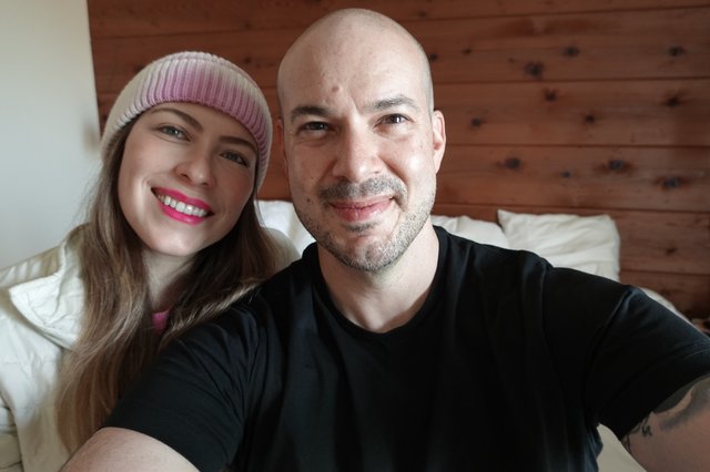 Cozy Couple's Selfie in Modern Bedroom