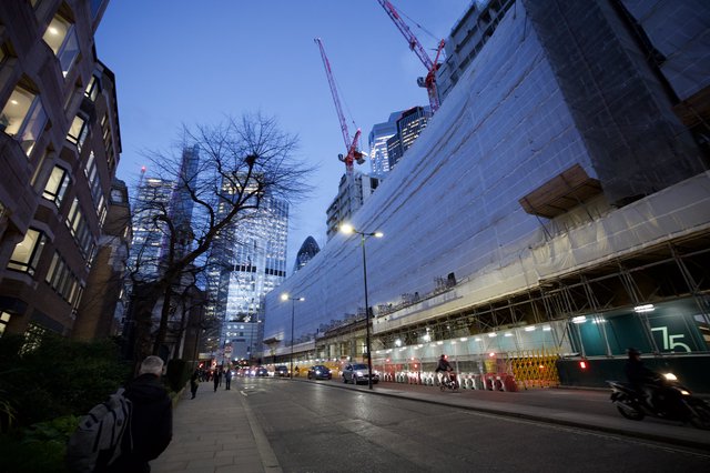 Urban Construction Scene at Twilight in London