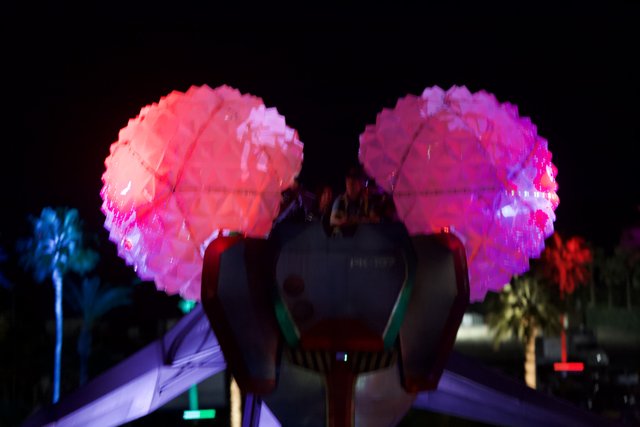Illuminated Elephant with Pink Balloons