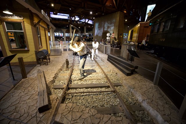 Interactive Railroad Museum Exhibit with Vintage Train Display