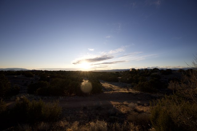 Golden Sunset Over Desert Wetlands and Scrubland