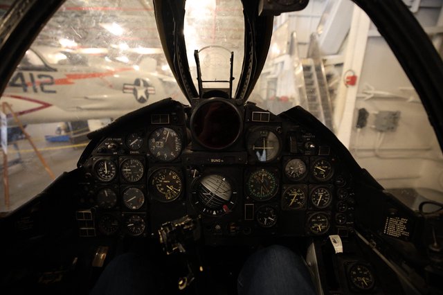 Vintage Fighter Jet Cockpit View at USS Hornet Museum