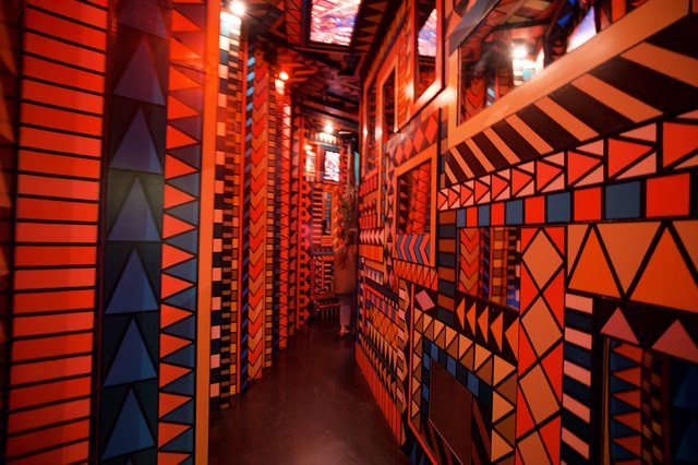 Vibrant Geometric Corridor with Traditional Indigenous Patterns