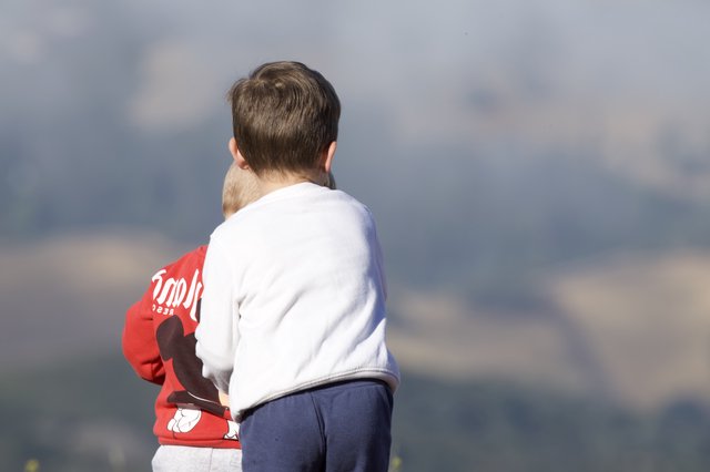 Two Young Children Gazing at Mountain Valley Views