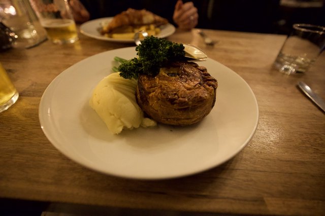 Traditional Meat Pie with Mash and Greens