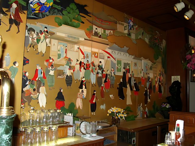 Mural of People in a Rustic Bar