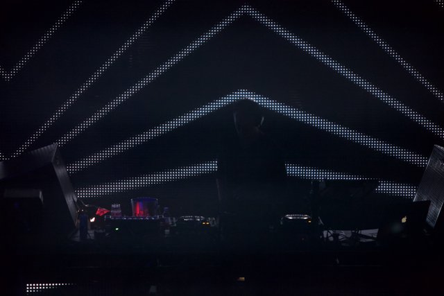 DJ plays music in front of giant screen at 2010 concert