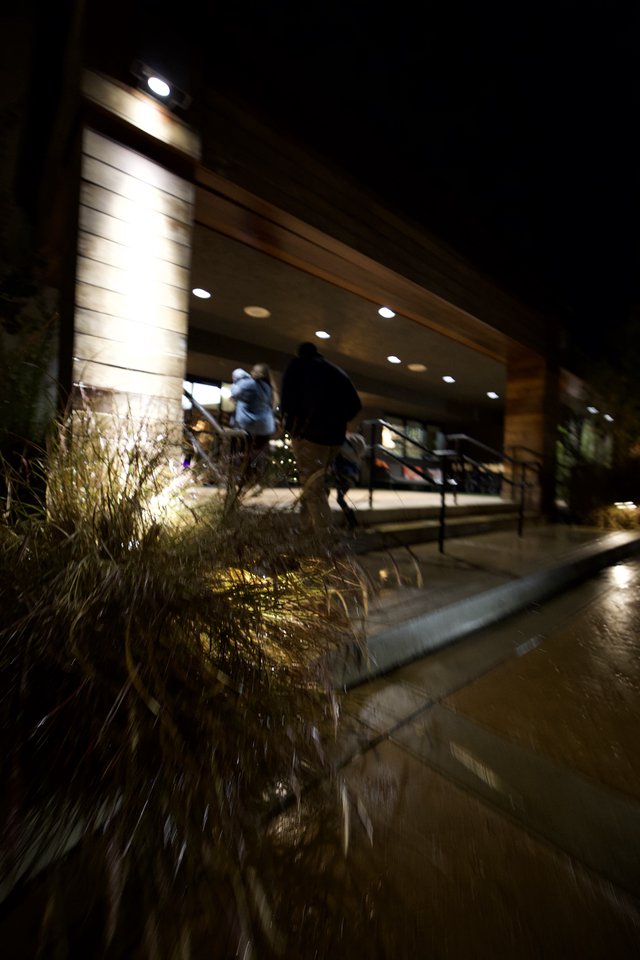 Modern Restaurant Entrance Illuminated at Night