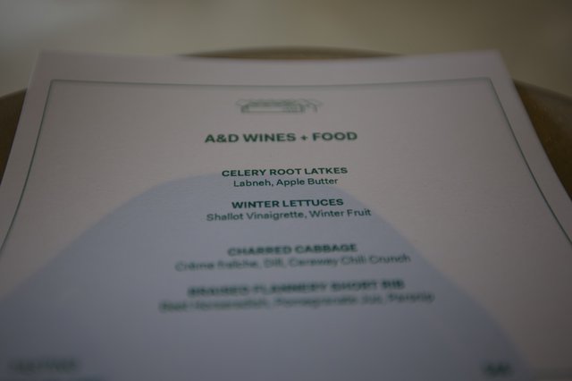 A&D Wines + Food Menu at Upscale Restaurant