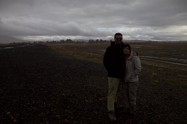 Couple Posing at Trona Pinnacles on Overcast Day