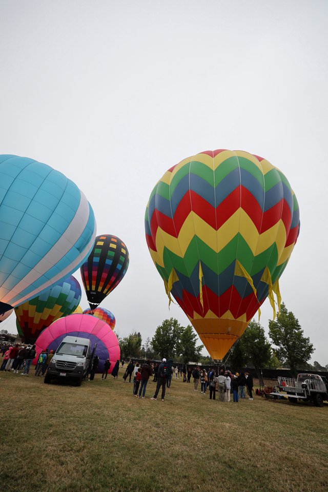 Colorful Hot Air Balloons Ready for Launch at Festival