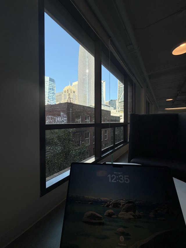 Urban Office View with Downtown Skyline at Dusk