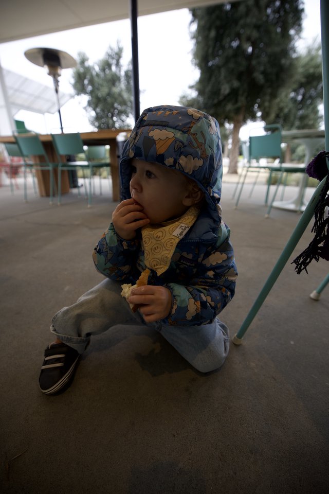 Toddler Enjoying Snack at Outdoor Cafe