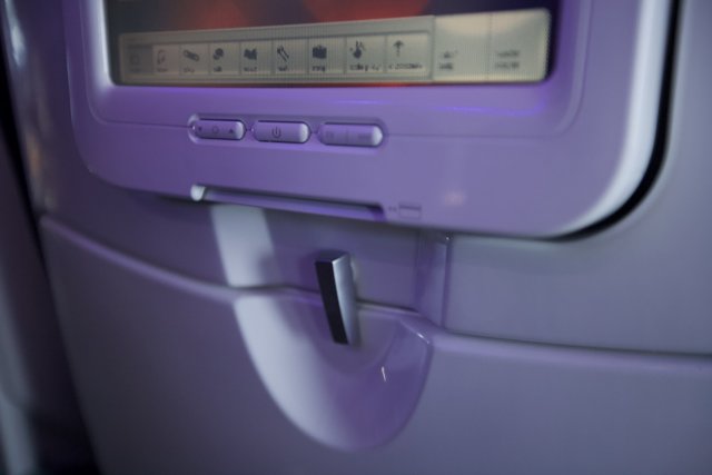 Purple high-tech airplane seat