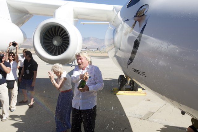 Richard Branson with White Knight Two at Airport