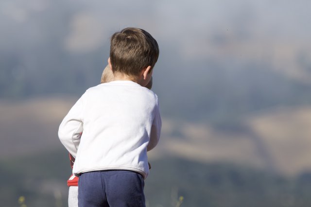 Young Child Gazing Out Over Mountain Vistas