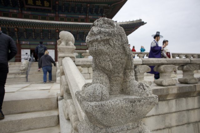 Guardian of the Monastery: Majestic Stone Lion Statue
