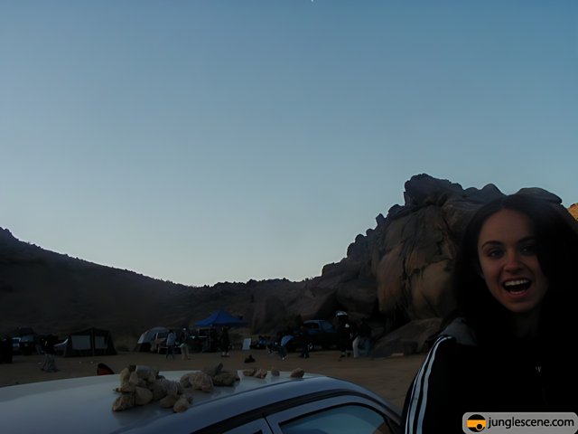 Desert Adventure with Blue Sky and Rock Formation