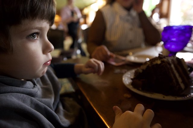Young Child's Wonder at Dinner Table