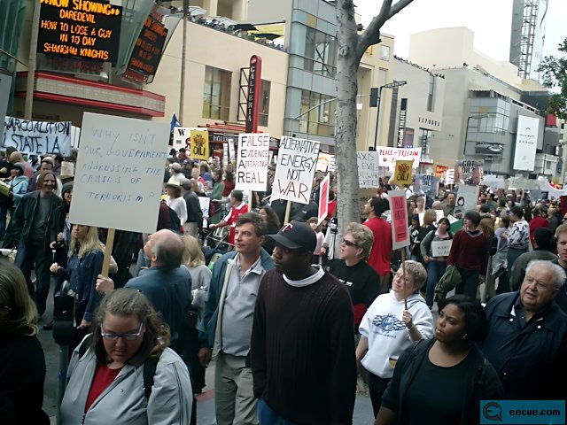 People marching through the city in protest