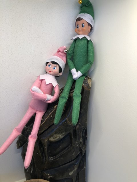 Elf Dolls Perched on a Shelf