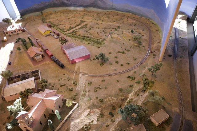 Desert Southwest Model Railway Layout with Mountain Backdrop