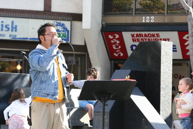 Singing his heart out in Little Tokyo