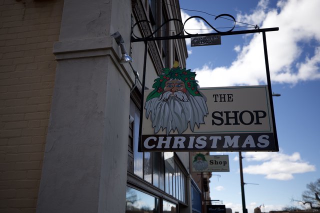 Vintage Christmas Shop Sign in Historic District