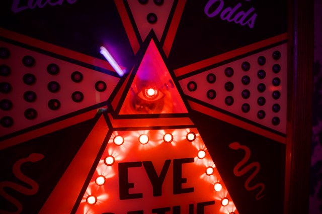 Neon Eye of Providence Display in Santa Fe