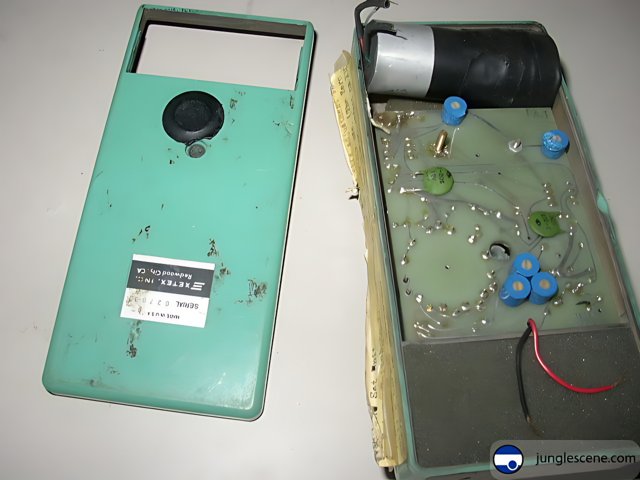 Green Electronic Device with Wires and a Battery