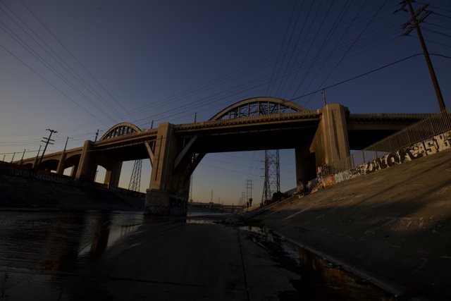 Graffiti-Laden Arch Bridge Over LA River