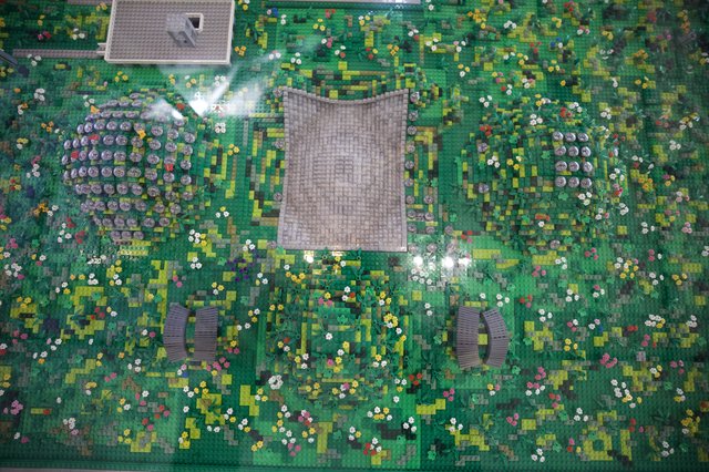 Aerial View of LEGO Garden with Central Building