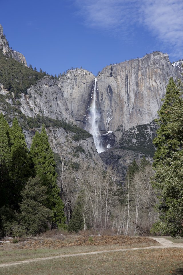 Yosemite Falls Cascading Down Granite Cliffs in Winter