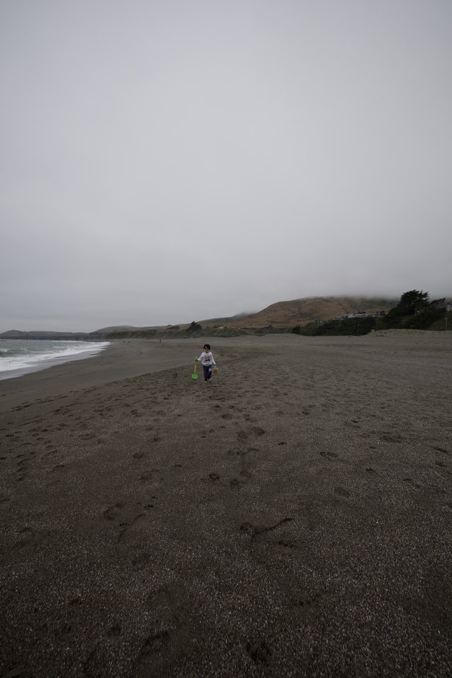 Child Running on Foggy Northern California Beach