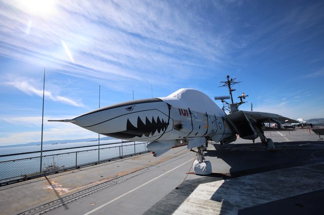 F-14 Tomcat with Shark Teeth on USS Hornet