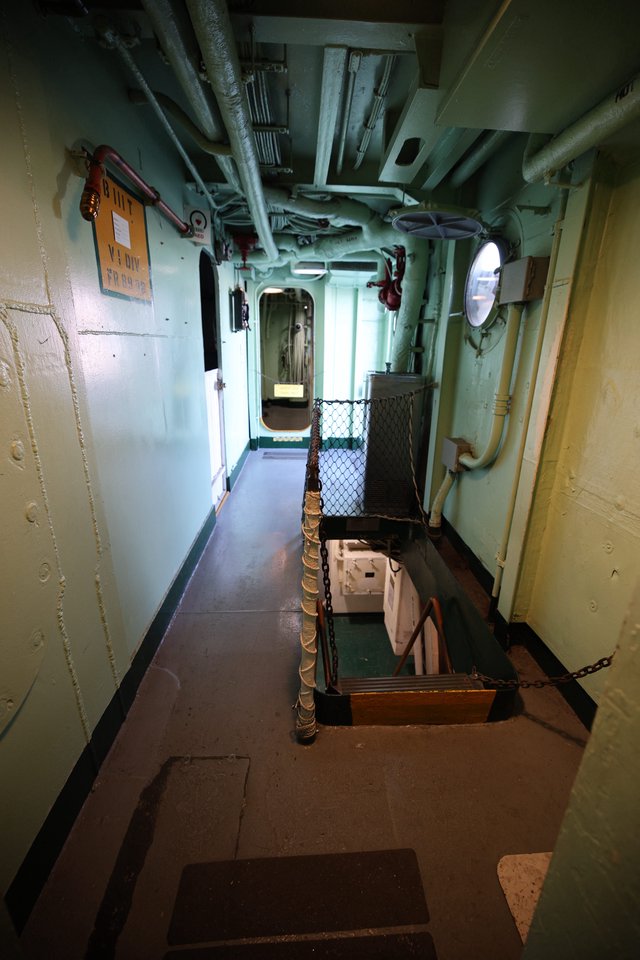 Narrow Corridor and Ladder in USS Hornet Naval Vessel