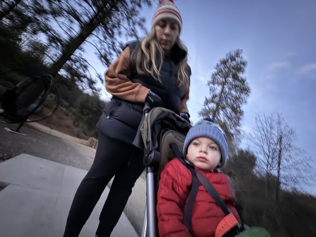 Winter Stroll with Mom and Baby