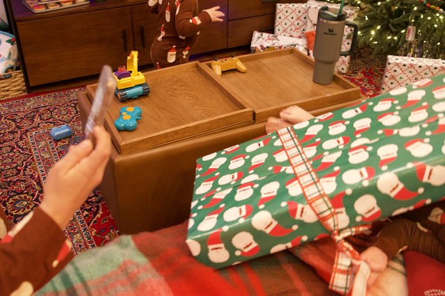 Christmas Morning Gift Opening with Wooden Puzzle Box