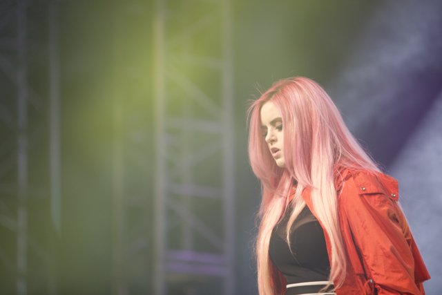 Pink-Haired Performer in the Crowd