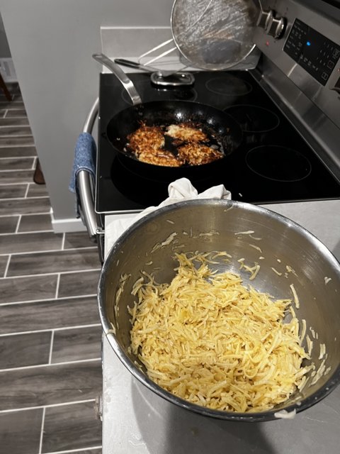 Cooking spaghetti noodles on the stove