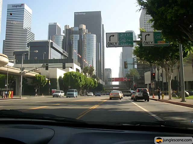 Cityscape through the Car Windshield